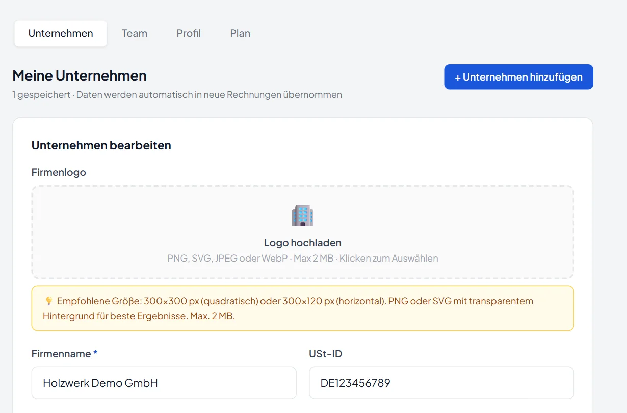 Firmendaten eintragen
