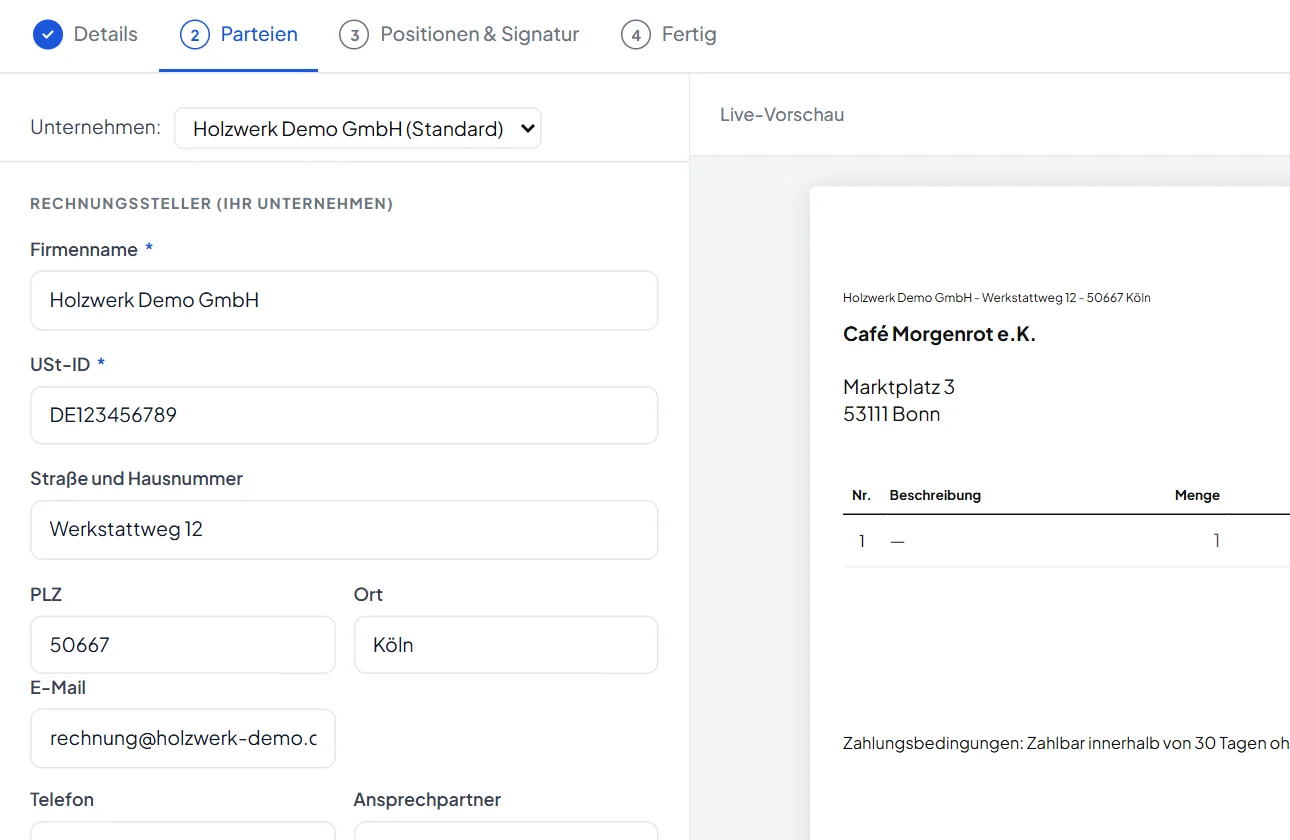 Rechnung ausfüllen